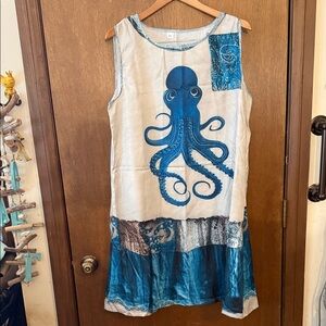 Women’s Blue Octopus Print Casual Sleeveless Top XL